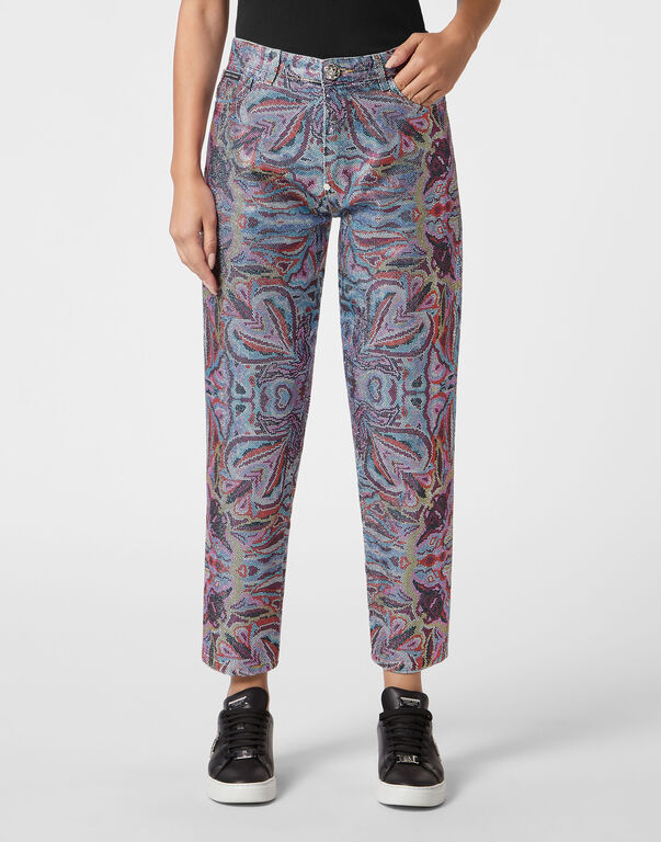Denim Trousers Mom Fit Crystal Colorful Circus Ice Cube
