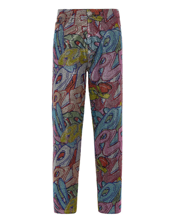 Denim Trousers Mom Fit Brooches Indigo Blue