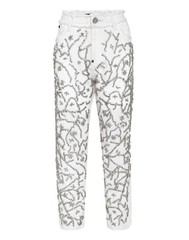 Denim Trousers Mom Fit Crystal Summer Snow