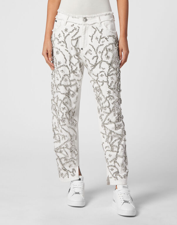 Denim Trousers Mom Fit Crystal Summer Snow