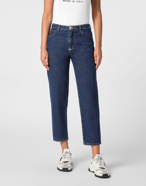 Denim Trousers Mom Fit Hexagon DEEP SEA BLUE