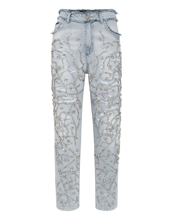 Denim Trousers Mom Fit Crystal Ice Cube