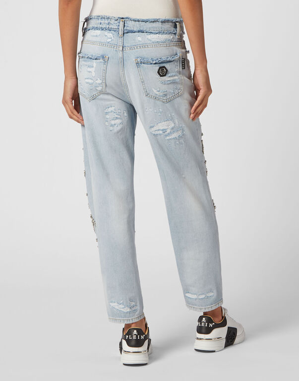 Denim Trousers Mom Fit Crystal Ice Cube 3 Denim Trousers Mom Fit Crystal Ice Cube