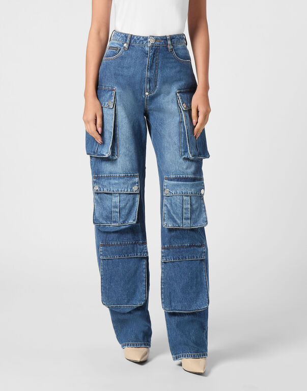 Denim Cargo Trousers Blue Shark