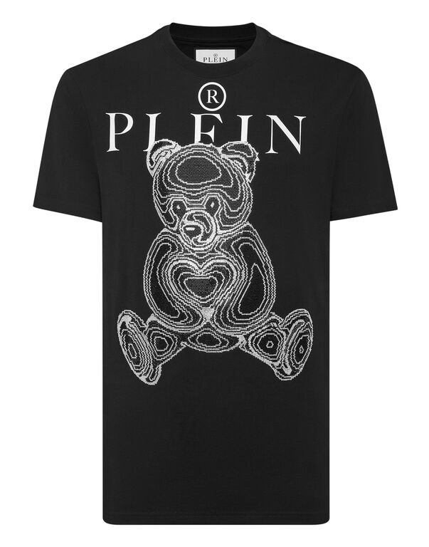 T-shirt Round Neck SS with Crystals Teddy Bear black / white