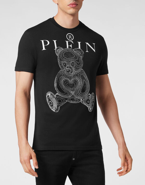 T-shirt Round Neck SS with Crystals Teddy Bear black / white