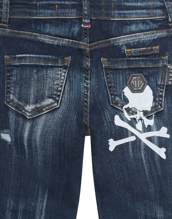Super Straight Cut Trousers Skull&Bones BLUE SPLASH