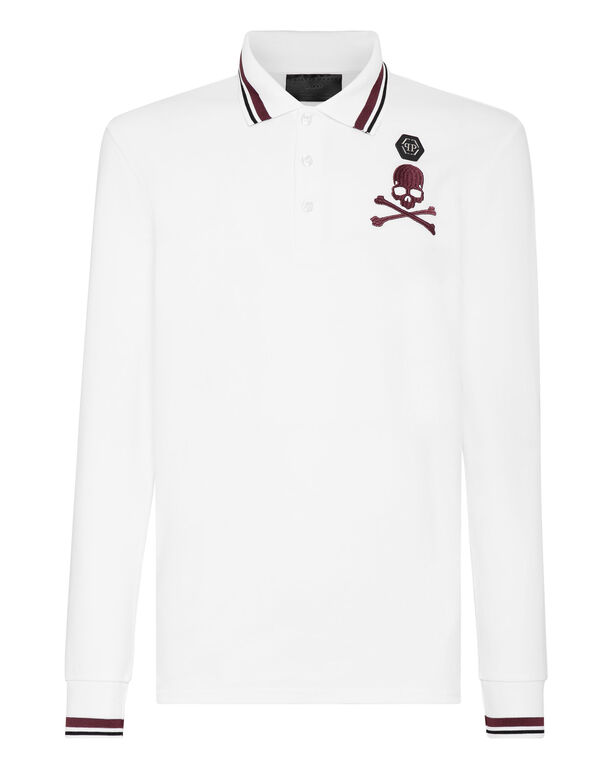 Polo shirt LS Skull&Bones white