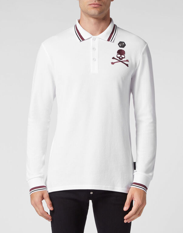 Polo shirt LS Skull&Bones white