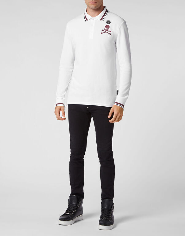 Polo shirt LS Skull&Bones white