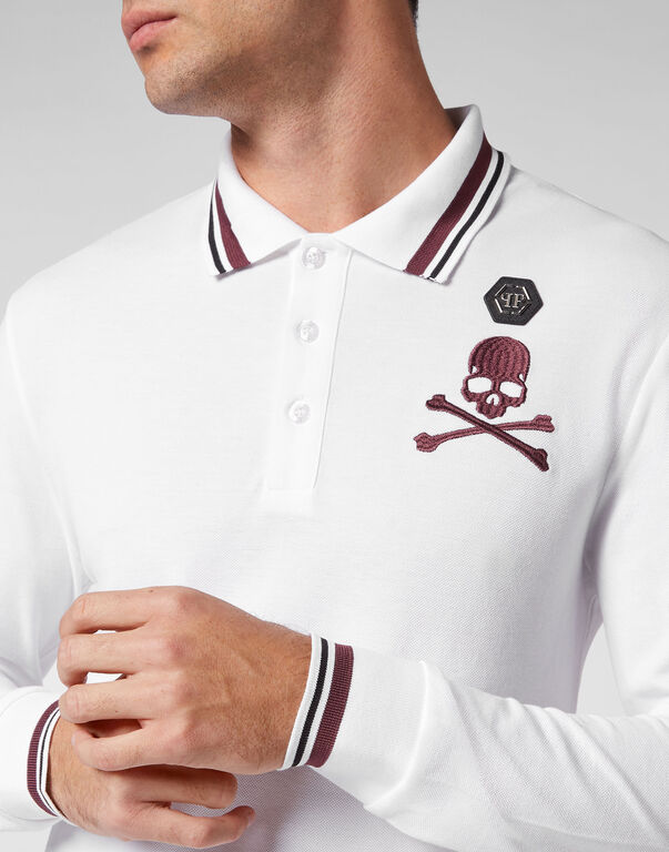 Polo shirt LS Skull&Bones white