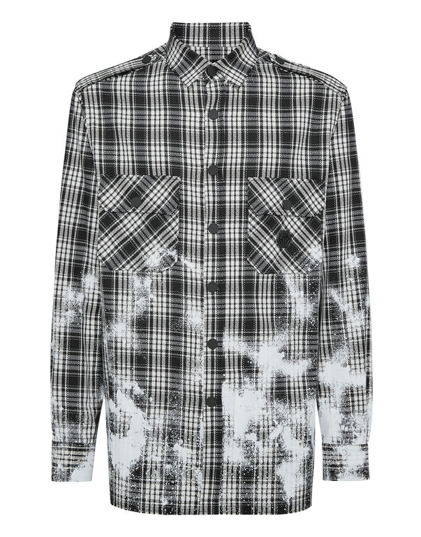 Padded Vintage Checked Military Overshirt LS Gothic Plein black