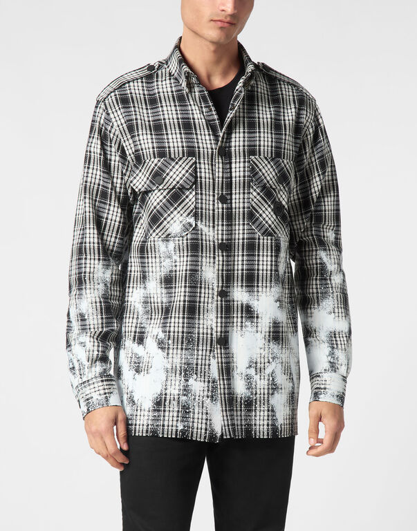 Padded Vintage Checked Military Overshirt LS Gothic Plein black