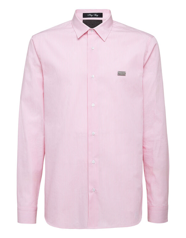 Cotton pinstripes Shirt Playboy Cut LS Skull rose / pink