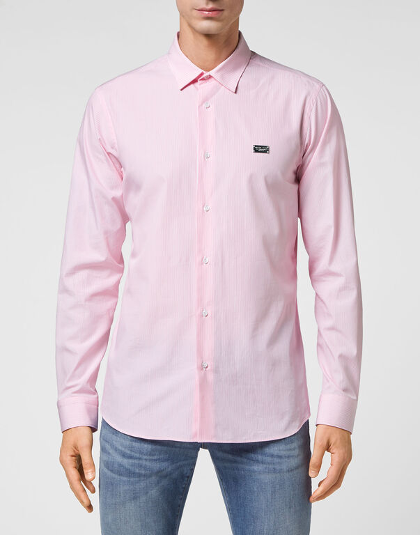 Cotton pinstripes Shirt Playboy Cut LS Skull rose / pink