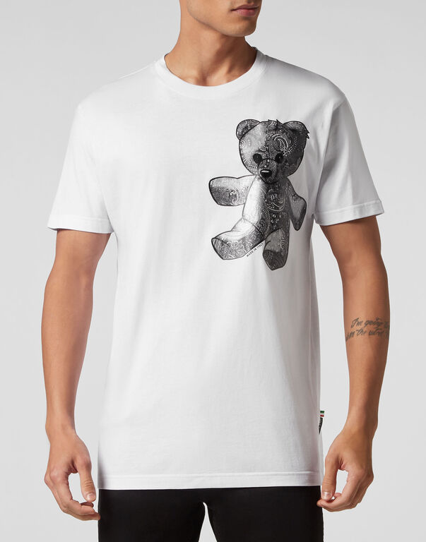 T-shirt Round Neck SS Paisley Teddy Bear white / black