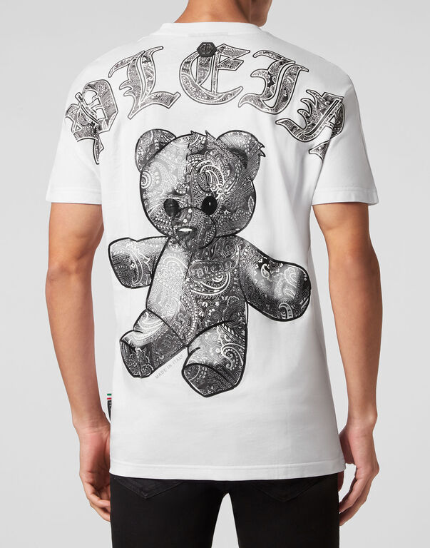T-shirt Round Neck SS Paisley Teddy Bear white / black
