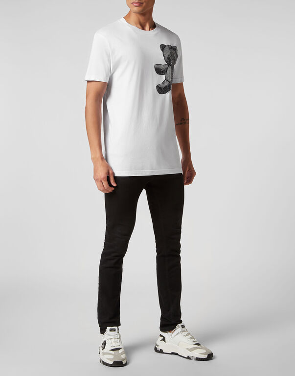 T-shirt Round Neck SS Paisley Teddy Bear white / black