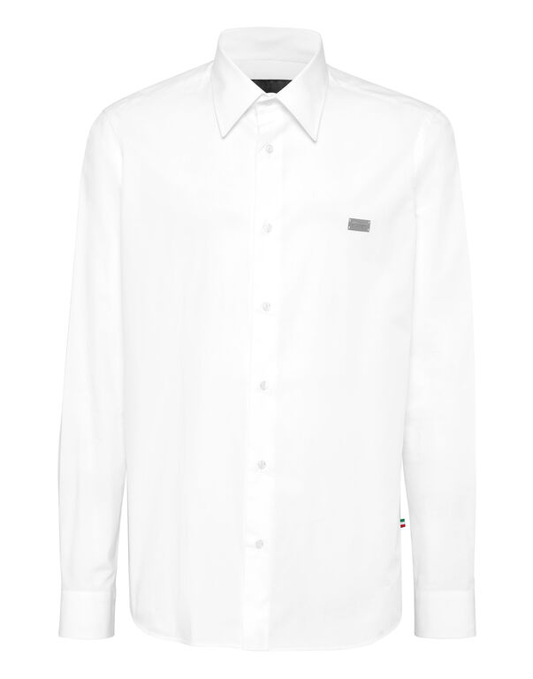 Shirt Sugar Daddy Cut LS Strass Skull&Bones white
