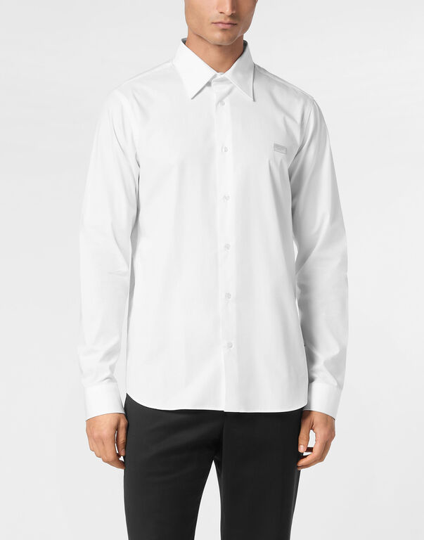 Shirt Sugar Daddy Cut LS Strass Skull&Bones white