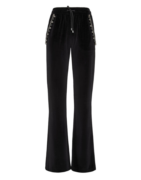 Velvet Jogging Trousers Crystal Chain black