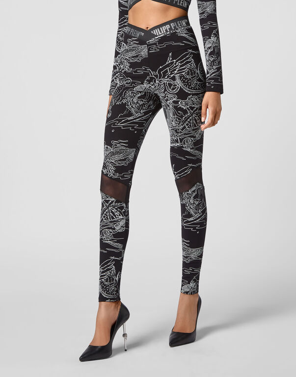Super High Waist Leggings Stones Skeleton tattoo black