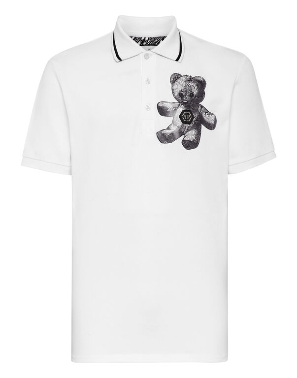 Slim Fit Polo shirt SS Paisley Teddy Bear white / black
