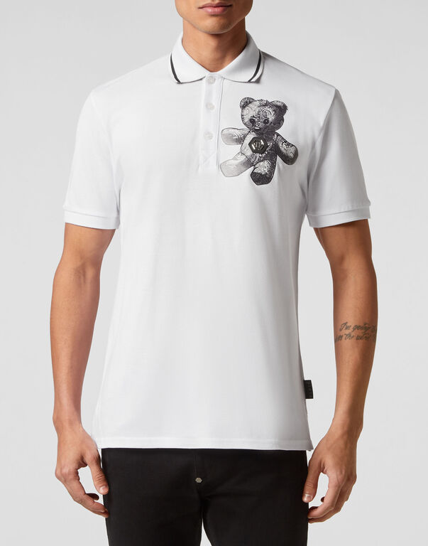 Slim Fit Polo shirt SS Paisley Teddy Bear white / black