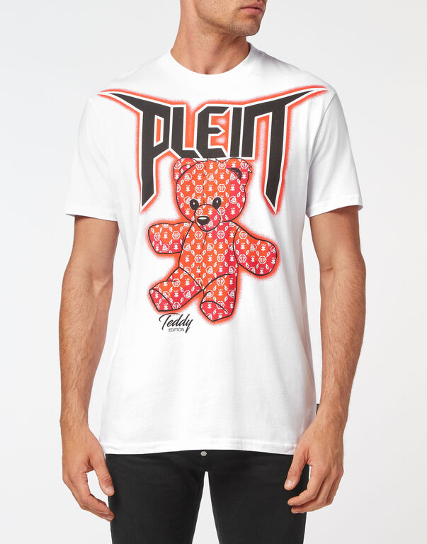 T-shirt Round Neck SS Spray Effect Print Teddy Bear white