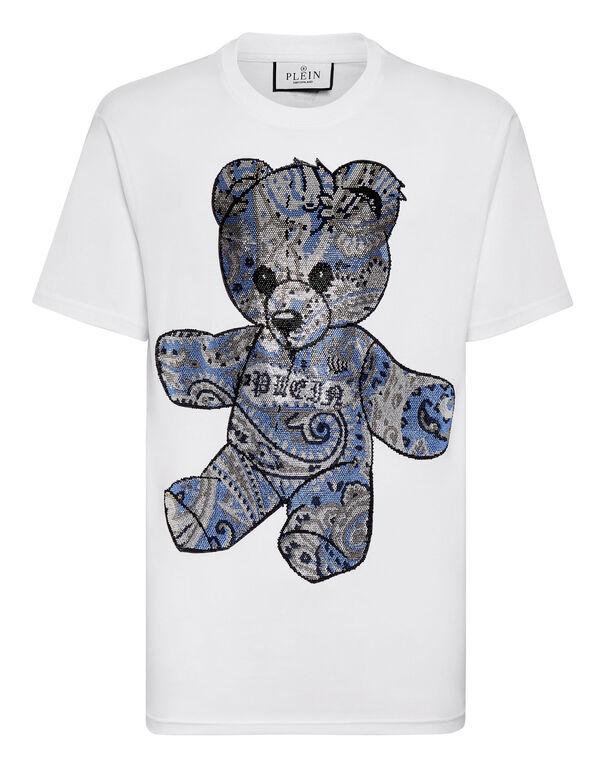 T-shirt Round Neck SS Paisley Teddy Bear white / light blue