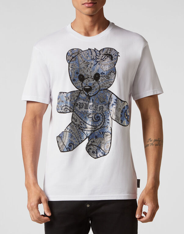T-shirt Round Neck SS Paisley Teddy Bear white / light blue
