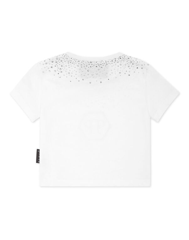 Cropped T-shirt Strass Round Neck SS Hexagon white