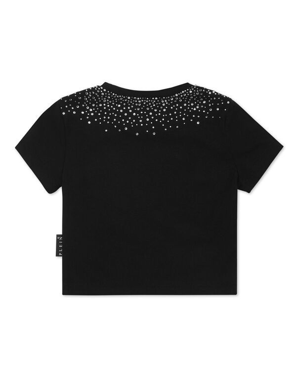 Cropped T-shirt Strass Round Neck SS Hexagon black