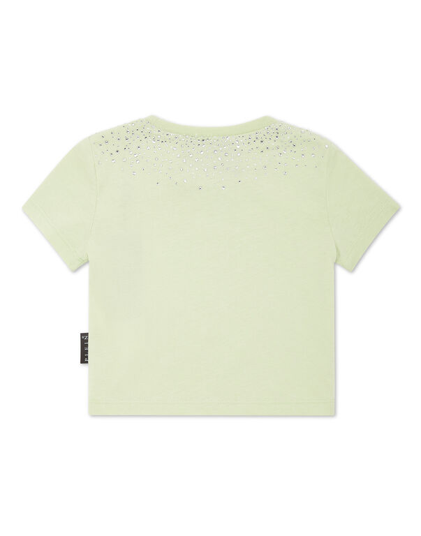 Cropped T-shirt Strass Round Neck SS Hexagon green