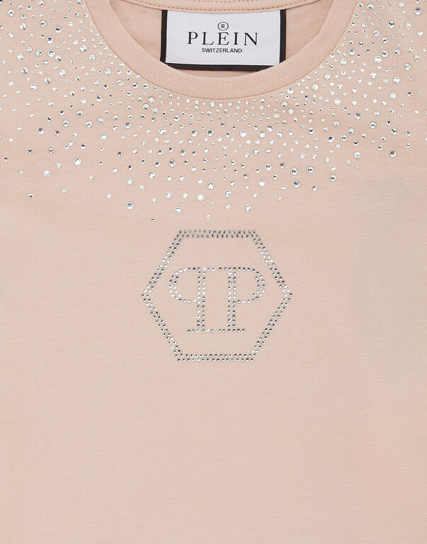 Cropped T-shirt Strass Round Neck SS Hexagon nude pink 3 Cropped T-shirt Strass Round Neck SS Hexagon nude pink