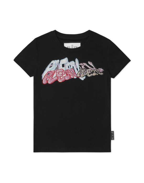 T-Shirt Round Neck with Crystals Bombing Graffiti black