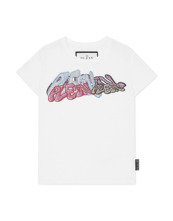 T-Shirt Round Neck with Crystals Bombing Graffiti white