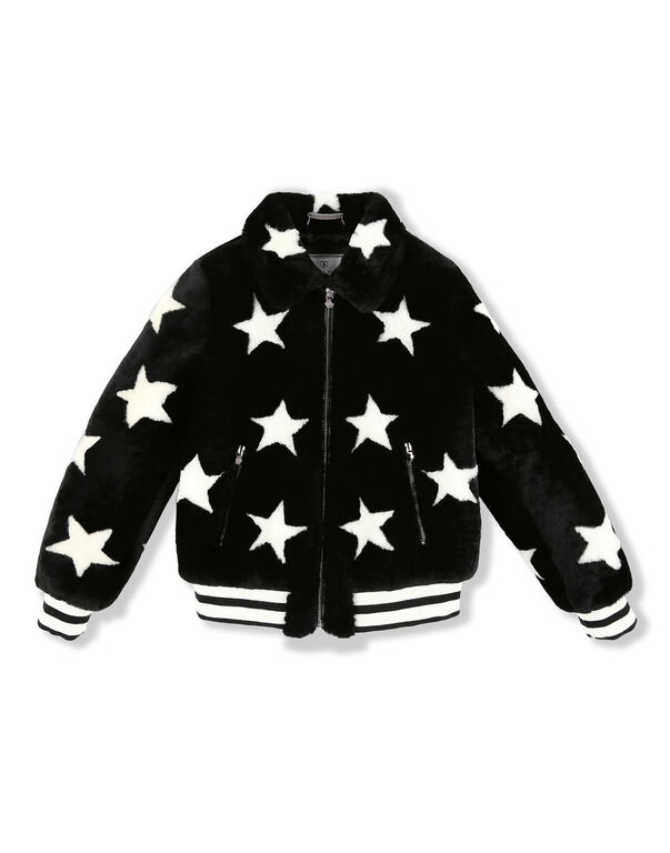 Leather Bomber Stars black