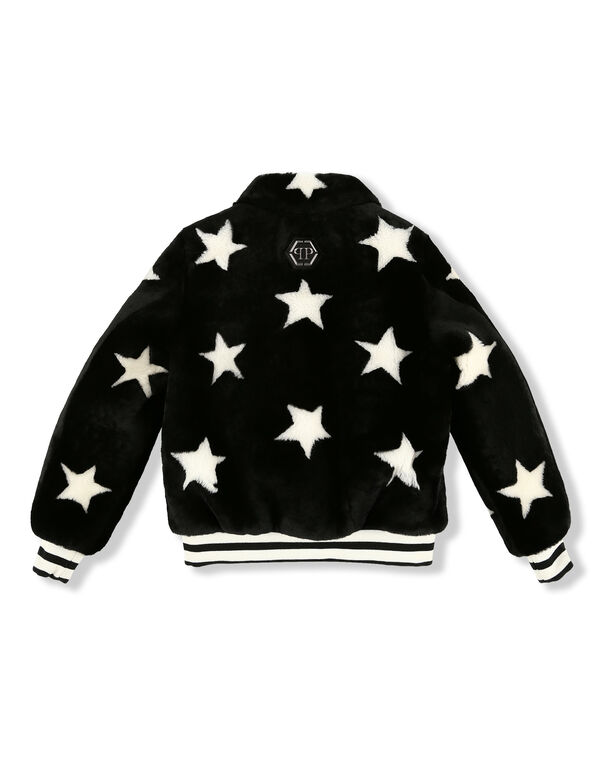 Leather Bomber Stars black