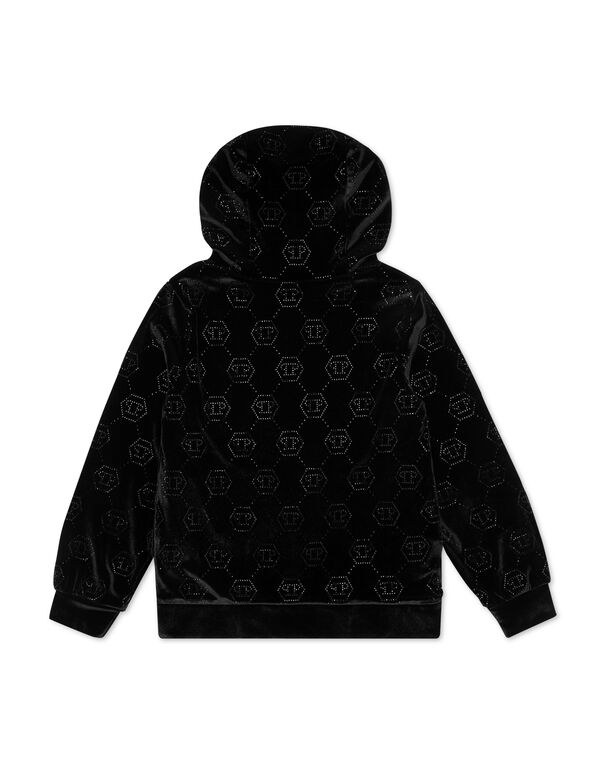 Chenille Hoodie Sweatjacket Strass Monogram black / black