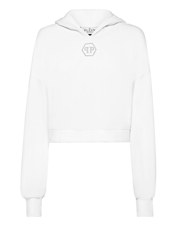 Cropped Hoodie Sweatshirt Crystal Hexagon white