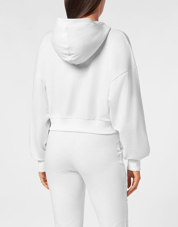 Cropped Hoodie Sweatshirt Crystal Hexagon white