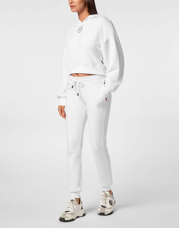 Cropped Hoodie Sweatshirt Crystal Hexagon white