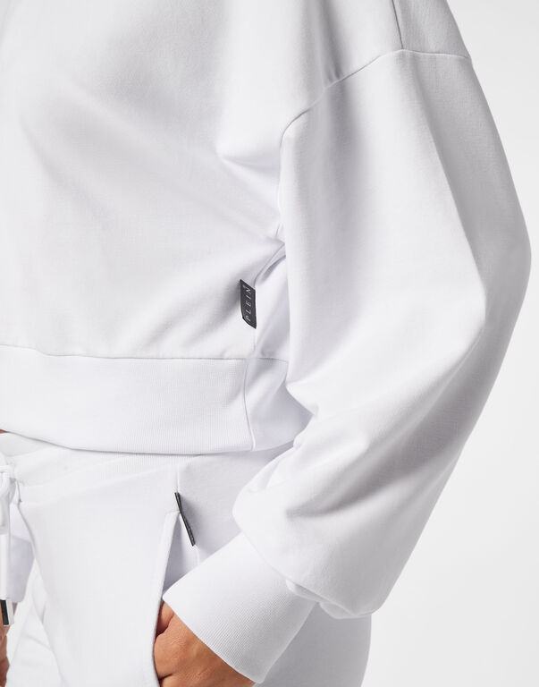 Cropped Hoodie Sweatshirt Crystal Hexagon white