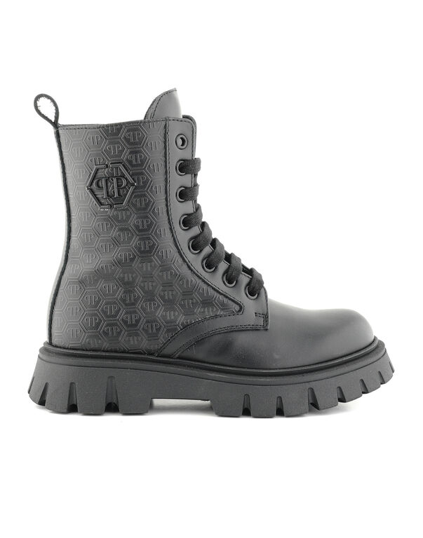 Leather Combat Boots PP Hexagon black