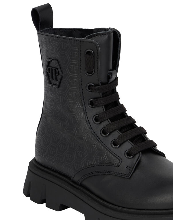 Leather Combat Boots PP Hexagon black 9 Leather Combat Boots PP Hexagon black