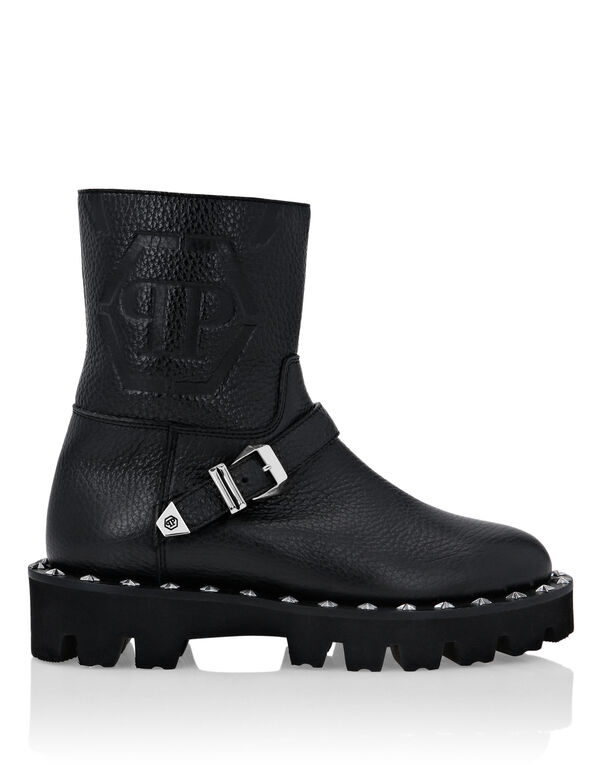 Leather Biker Boots Monogram black