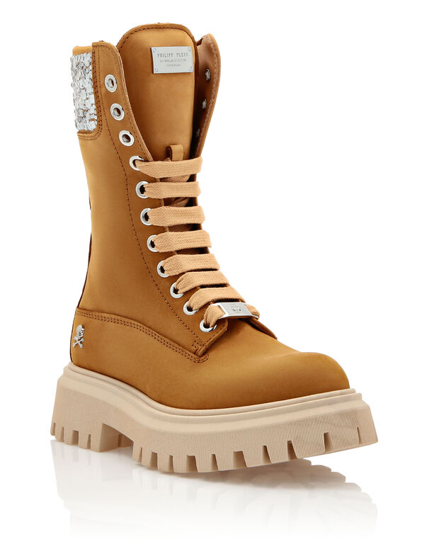 NABUK BOOTS RHINESTONE LACE UP ochre/crystal