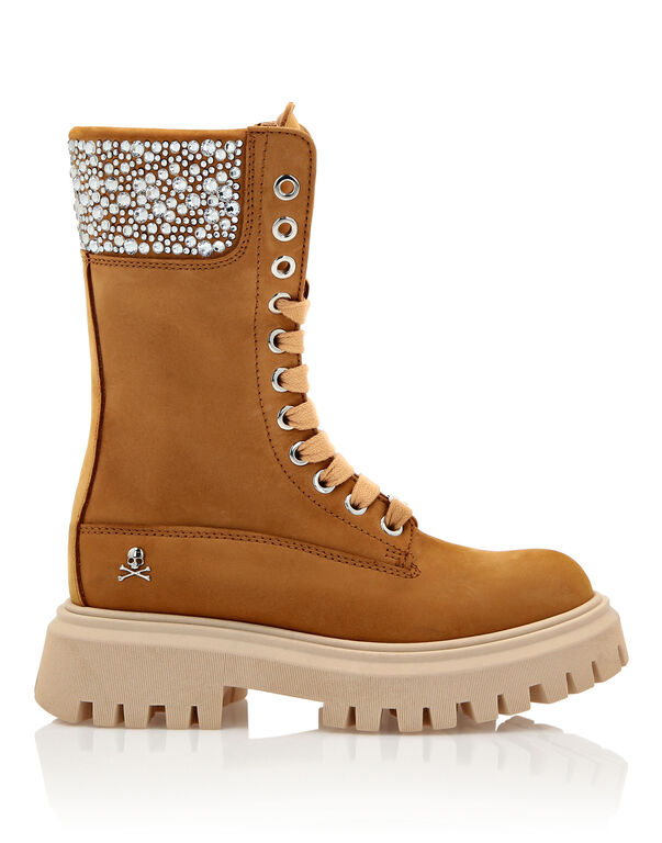 NABUK BOOTS RHINESTONE LACE UP ochre/crystal
