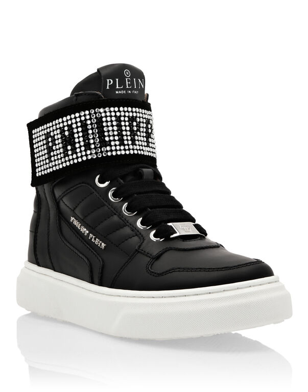 LEATHER HI-TOP SNEAKERS RHINESTONE PLEIN black / crystal